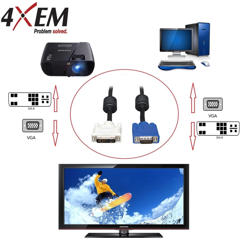 4XEM DVI-A To VGA Adapter Cable - 6 Feet - Thumbnail 5