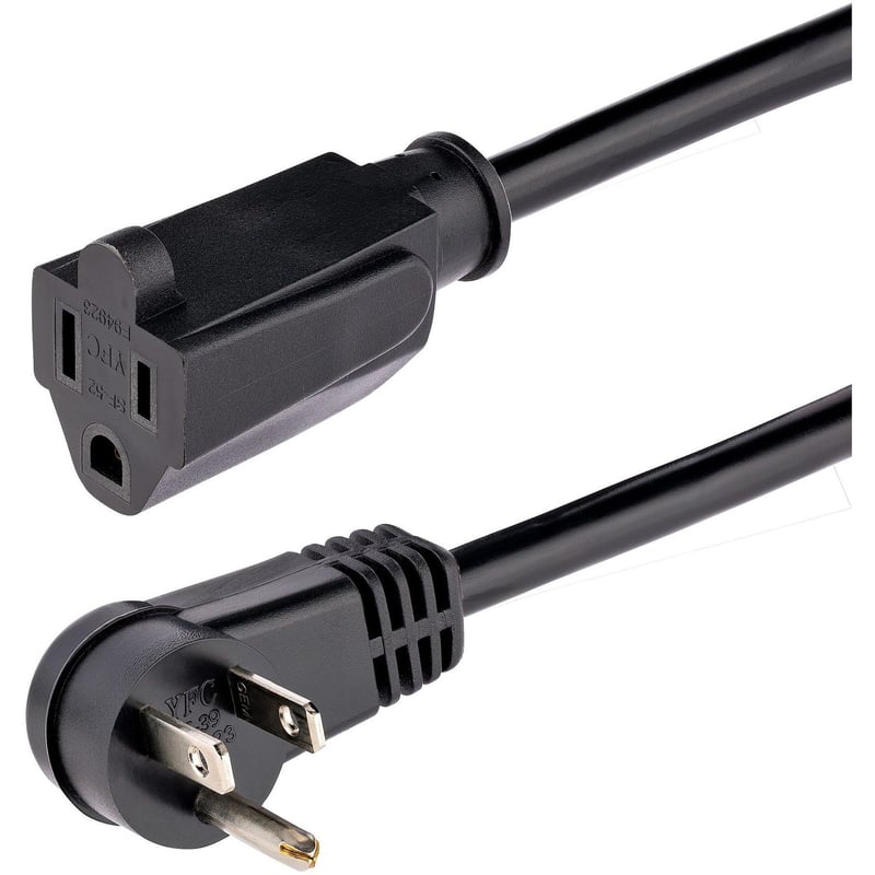 StarTech.com 6ft (2m) Power Extension Cord, Right Angle NEMA 5-15P to NEMA 5-15R, 13A 125V, 16AWG, Black, Flat Outlet Extension Cable - Thumbnail 1