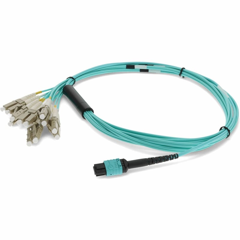 AddOn 1m MPO (Female) to 12xLC (Male) 8-strand Aqua OM4 Fiber Fanout Cable - Thumbnail 1