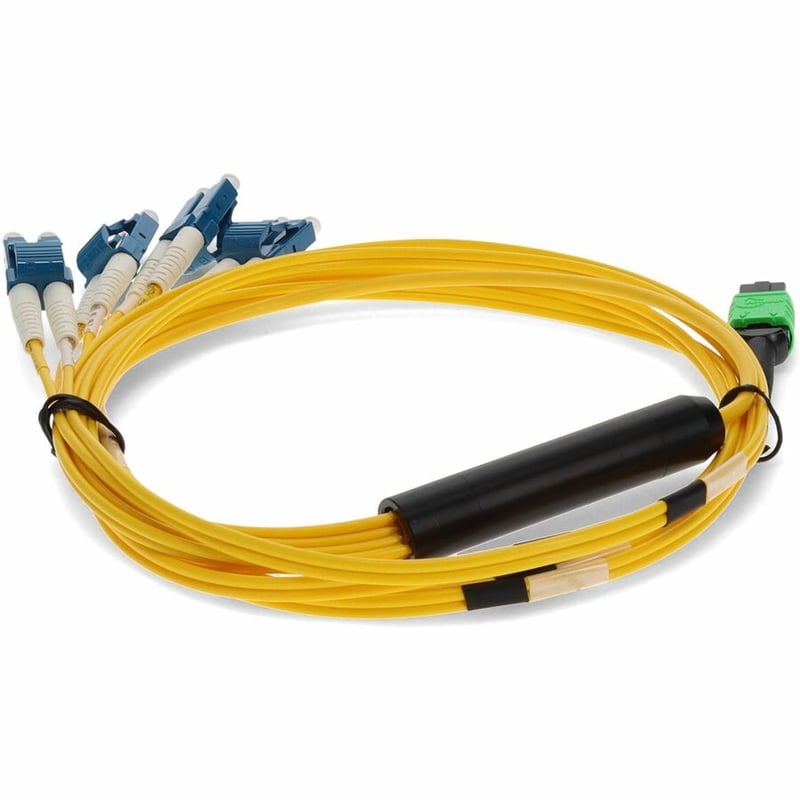 AddOn 8m MPO/APC to 4xLC/UPC Duplex Yellow OS2 OFNR (Riser-Rated) 8-Strand SMF Fiber Fanout Cable - Thumbnail 4
