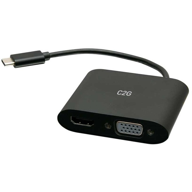C2G USB C to HDMI & VGA Dual Monitor Adapter - 4K 30Hz - Black - Thumbnail 1