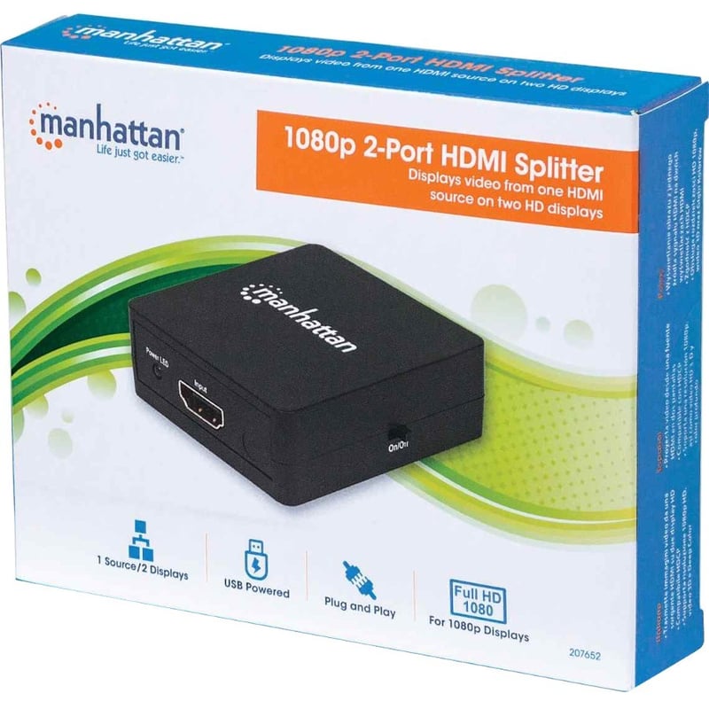 HDMI Splitter 2-Port , 1080p, Black, Displays output from x1 HDMI source to x2 HD displays (same output to both displays), USB-A Powered (cable included, 0.7m), Three Year Warranty - Thumbnail 3