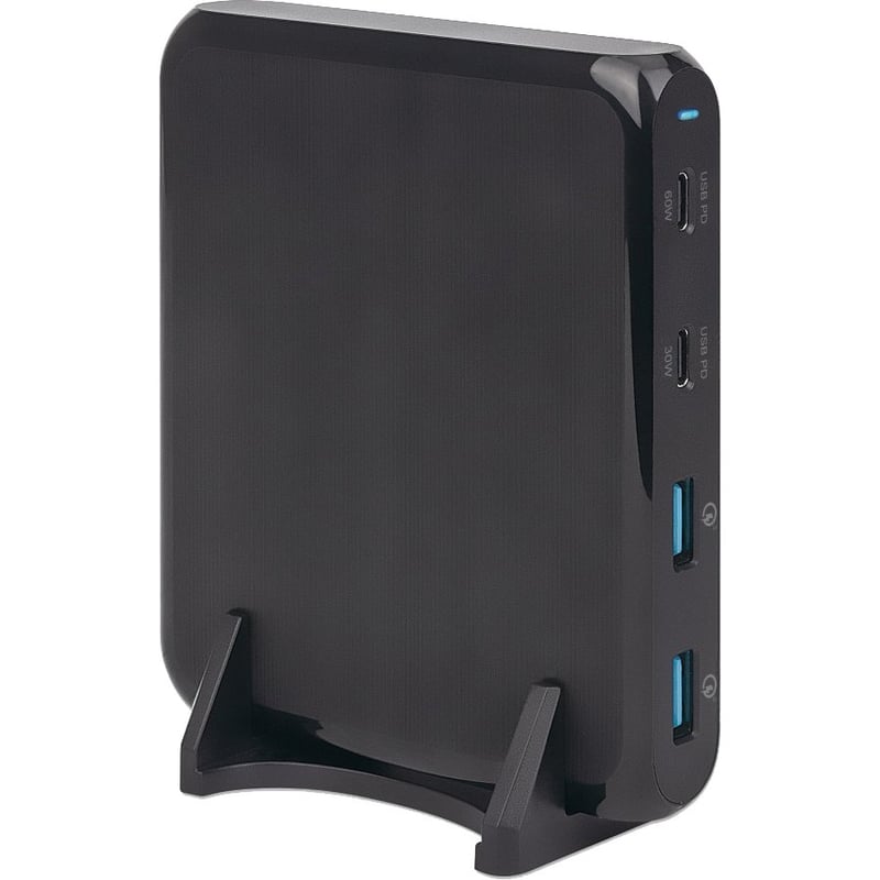 Manhattan Charging Station, 2x USB-C and 2x USB-A Ports, USB-C Outputs: 1x 60W and 1x 30W, USB-A Outputs: 2x 18W (Qualcomm Quick Charge), Stand & 3M tape (under desk mounting) included, Cable 1m, Black (Power Cable: Euro 2-pin plug to C7 figure-of-8 Box - Thumbnail 5