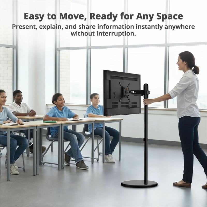 SINGLE 43 INCH PORTABLE MONITOR ARM TV ROLLING STAND-BLACK - Thumbnail 5