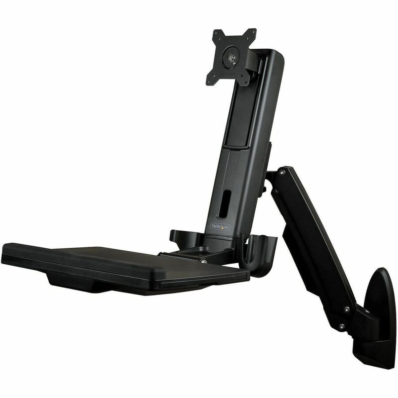 StarTech.com Wall Mount Workstation, Full Motion Standing Desk, Ergonomic Height Adjustable Monitor & Keyboard Tray Arm, For VESA Display - Thumbnail 2