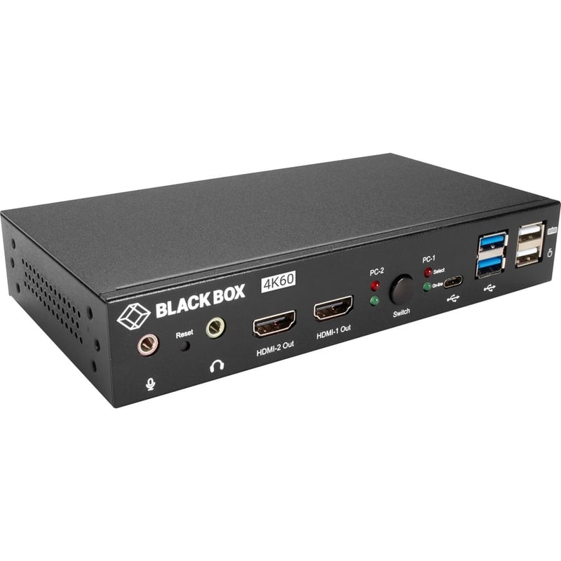 Black Box 2-Port 4K HDMI Dual-Head KVM Switch (with Audio Line In/Out and USB Hub) - Thumbnail 2