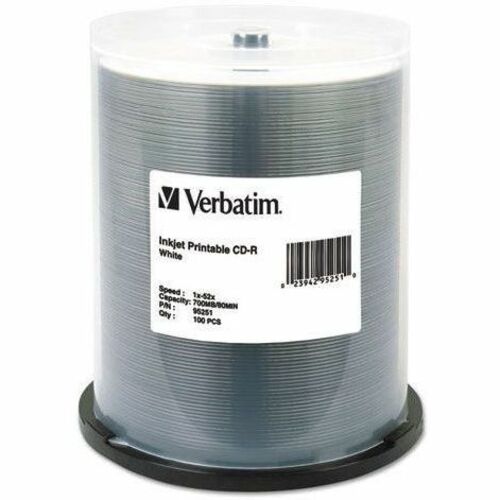 Verbatim CD-R 700MB 52X White Inkjet Printable - 100pk Spindle - Thumbnail 1