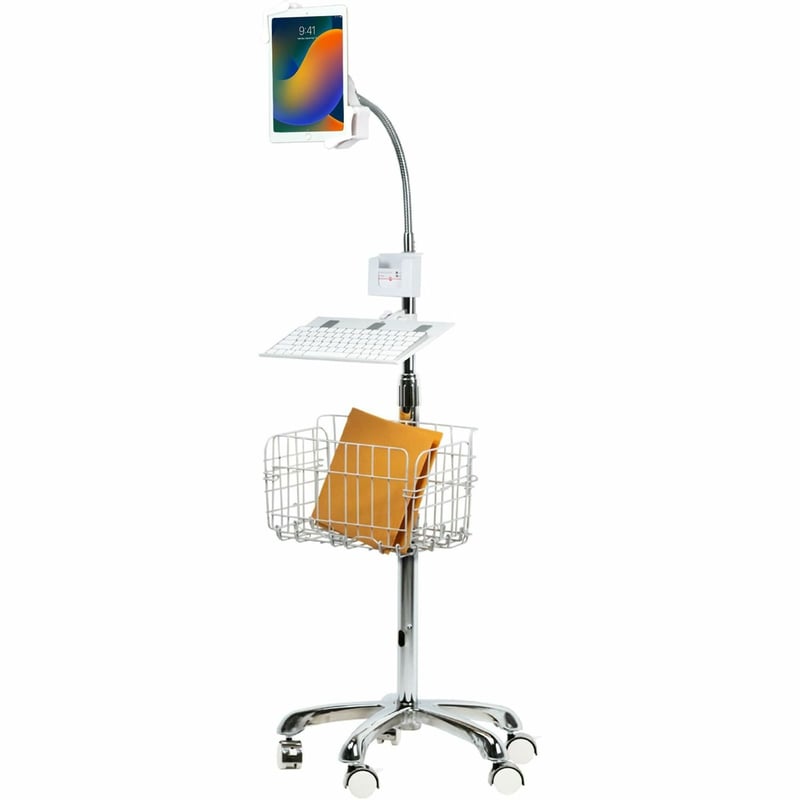 CTA Digital Heavy-Duty Gooseneck Floor Stand with VESA Plate and Storage Basket for 7-14 Inch Tablets - Thumbnail 1