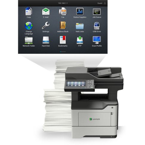 Lexmark MX620 MX622adhe Laser Multifunction Printer-Monochrome-Copier/Fax/Scanner-50 ppm Mono Print-1200x1200 Print-Automatic Duplex Print-175000 Pages Monthly-650 sheets Input-Color Scanner-1200 Optical Scan-Monochrome Fax-Gigabit Ethernet - Thumbnail 2