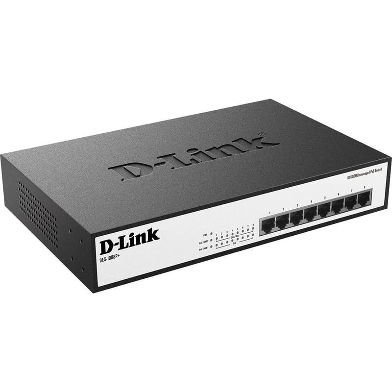 D-Link DES-1008P+ 8-Port 10/100 Unmanaged Desktop or Rackmount PoE+ Switch - Thumbnail 3