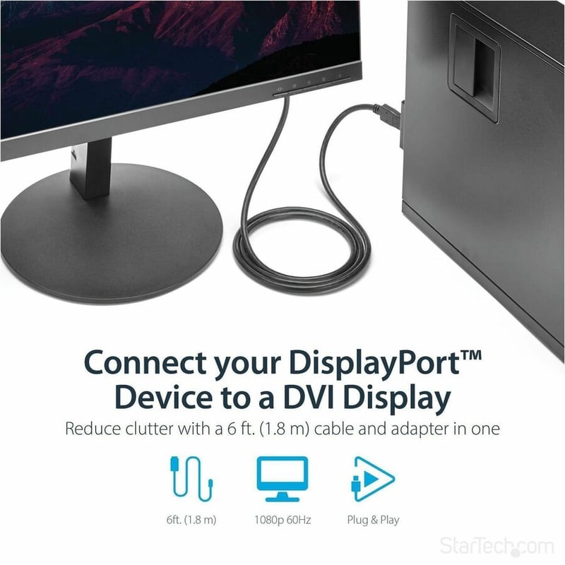 StarTech.com 6ft (1.8m) DisplayPort to DVI Cable, DisplayPort to DVI Adapter Cable, DP to DVI-D Converter, Replaced by DP2DVI2MM6 - Thumbnail 2