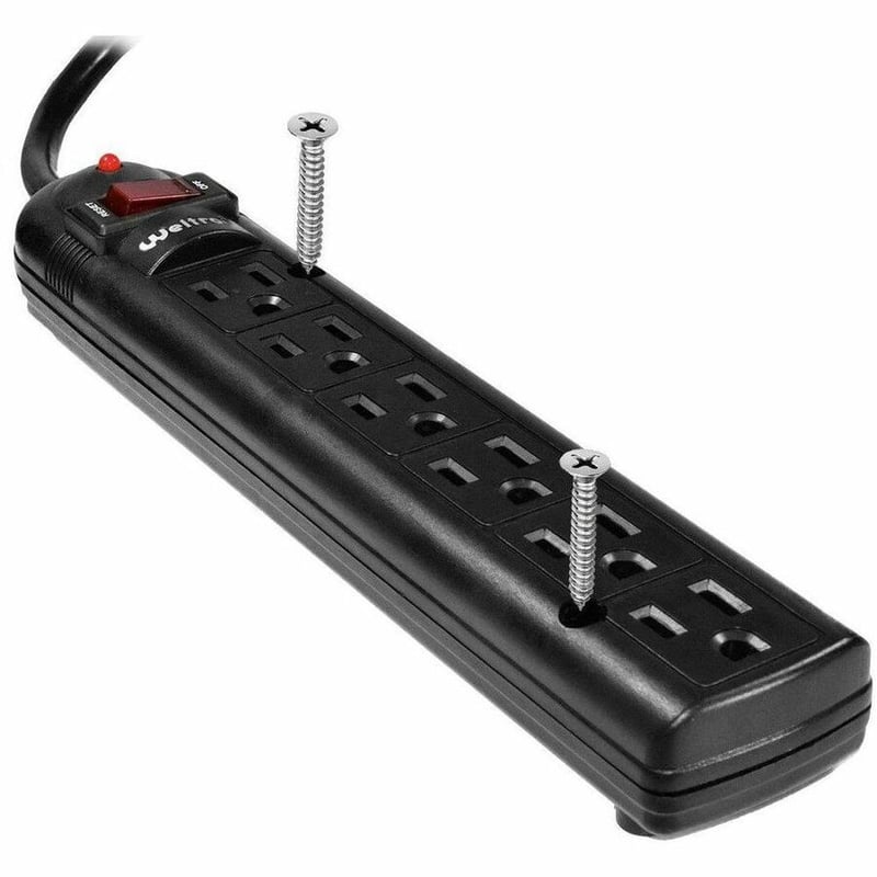 6-OUTLET BLACK PLASTIC SURGE PROTECTOR W/ FULL 3 LINES SURGE; 750 JOULES; EMI/RF - Thumbnail 3