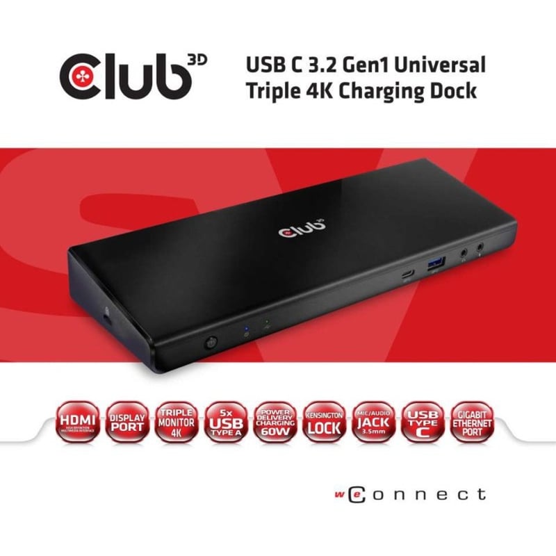 Club 3D USB C 3.2 Gen1 Universal Triple 4K Charging Dock - Thumbnail 3