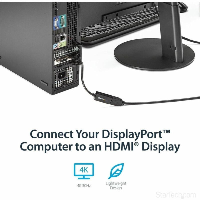 StarTech.com DisplayPort to HDMI Adapter, 4K 30Hz Active DP to HDMI Video Converter, Ultra HD DP 1.2 to HDMI 1.4 Monitor Adapter Dongle - Thumbnail 2