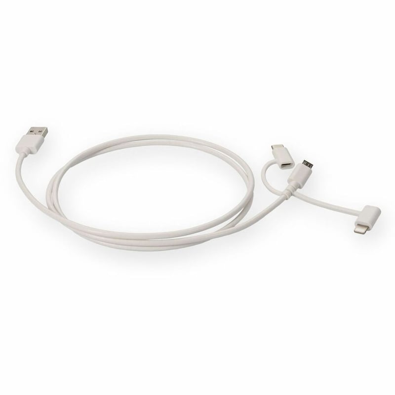 3ft (1m) USB-A 2.0 to Lightning, USB-C 3.1, Micro-USB 2.0 (B) Male to Male White Cable - Thumbnail 4