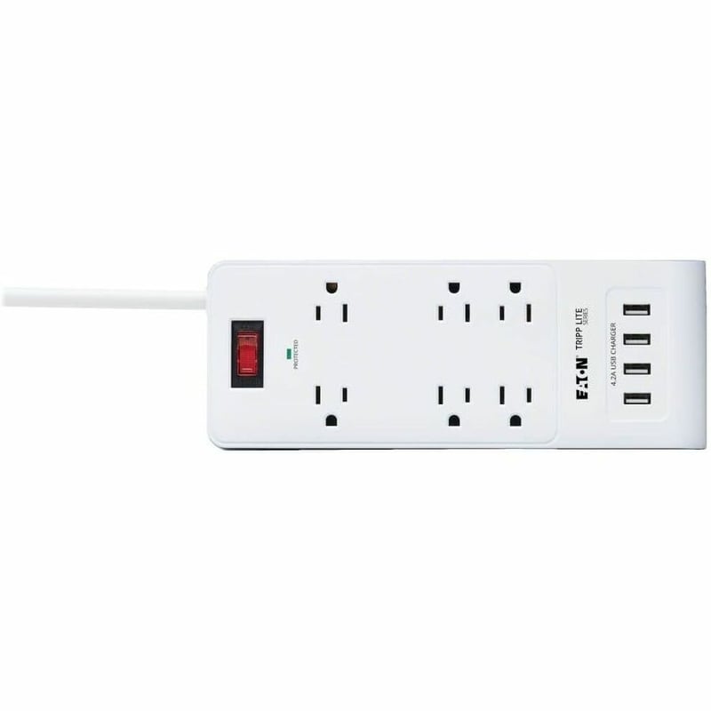 Tripp Lite by Eaton 6-Outlet Surge Protector with 4 USB Ports (4.2A Shared) - 15 ft. (4.57 m) Cord 5-15P Plug 900 Joules White - Thumbnail 5