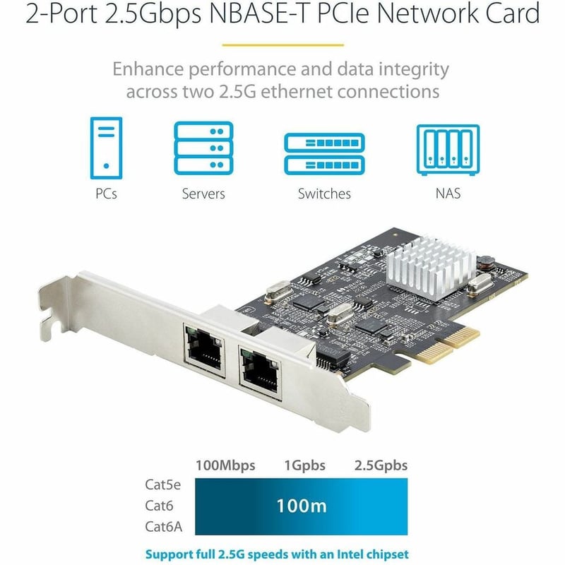 StarTech.com 2-Port 2.5G NBASE-T PCIe Network Card, Computer Network Card Interface, Intel I225-V, Dual-Port Ethernet, Multi-Gigabit NIC - Thumbnail 2