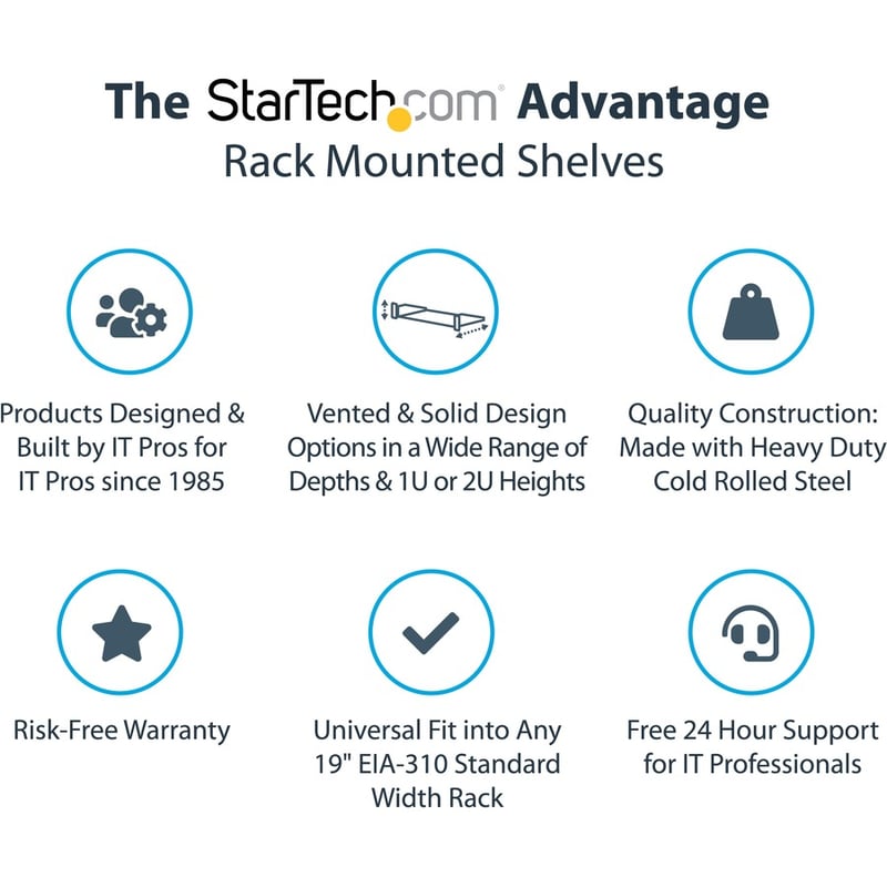 StarTech.com 1U Vented Server Rack Cabinet Shelf - Fixed 16" Deep Cantilever Rackmount Tray for 19" Data/AV/Network Enclosure w/Cage Nuts - Thumbnail 2