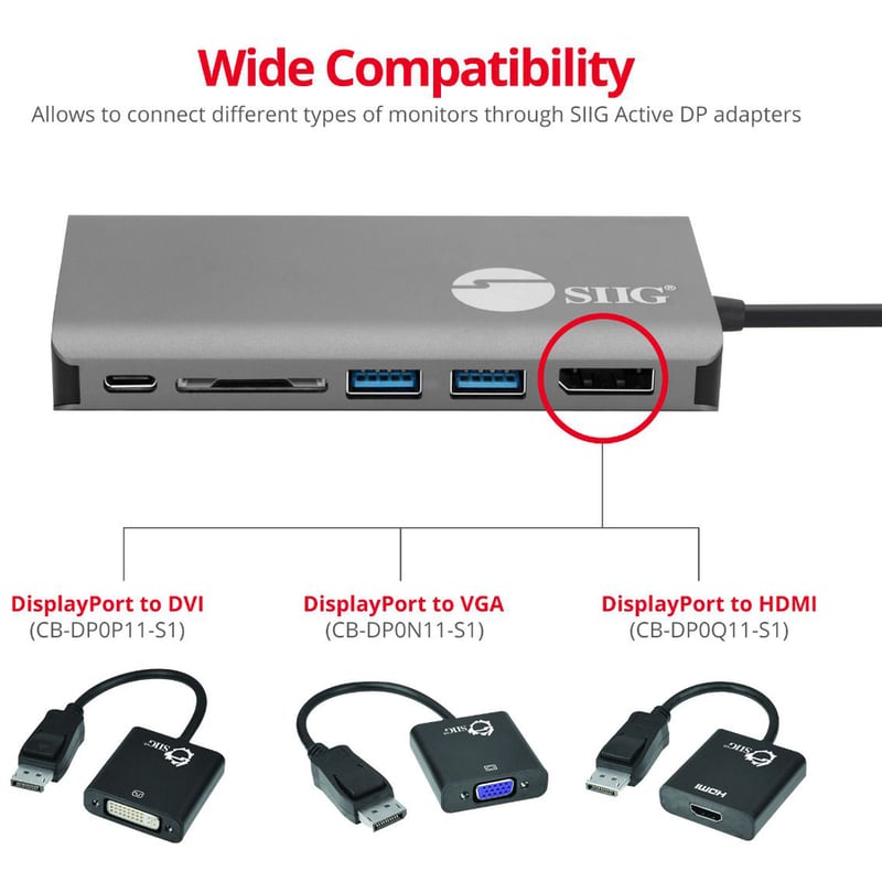 SIIG USB-C MST Video with Hub, LAN and PD 3.0 Docking - 7-in-1 MST Docking Station with 100W PD - MacOS for DP or HDMI Video - Thumbnail 4
