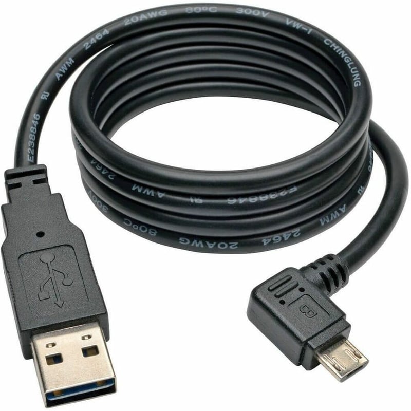 Eaton Tripp Lite Series Dedicated Reversible USB Charging Cable (Reversible A to Right-Angle 5-Pin Micro B) Black, 3 ft. (0.91 m) - Thumbnail 2