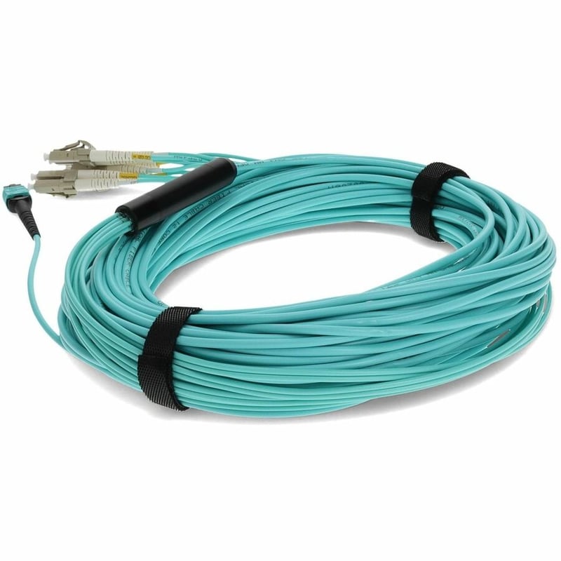 AddOn 20m MPO (Female) to 8xLC (Male) 8-Strand Aqua OM3 Fiber Fanout Cable - Thumbnail 3