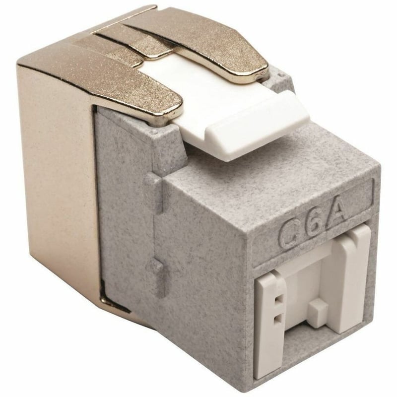 Tripp Lite by Eaton Cat6a Keystone Jack with Dust Shutter, 180-Degree Toolless - Silver - 1 x RJ-45 Female - Thumbnail 1