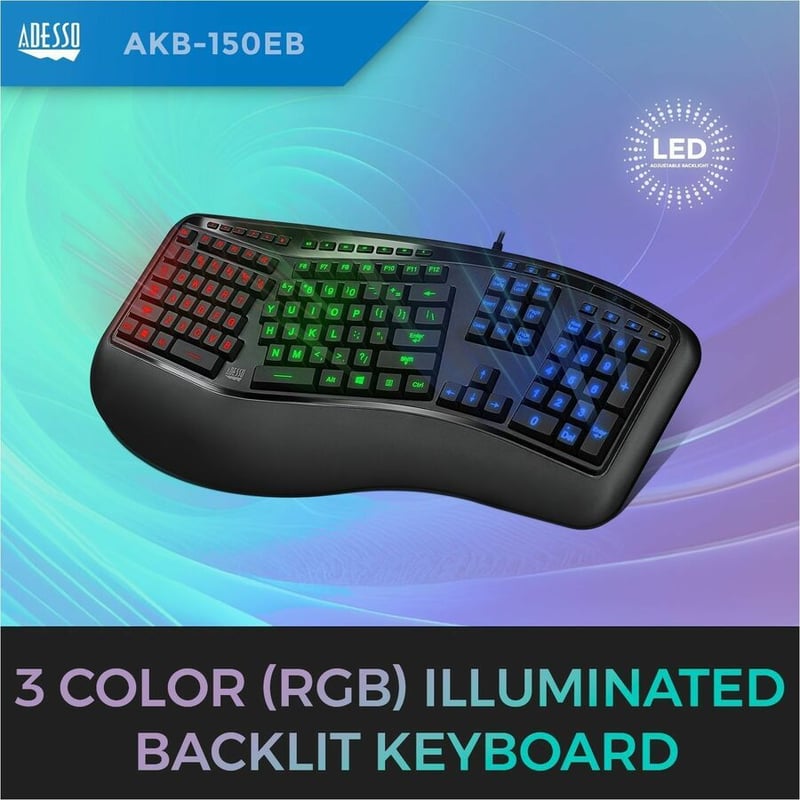Adesso Color Illuminated Ergonomic Keyboard - Thumbnail 2