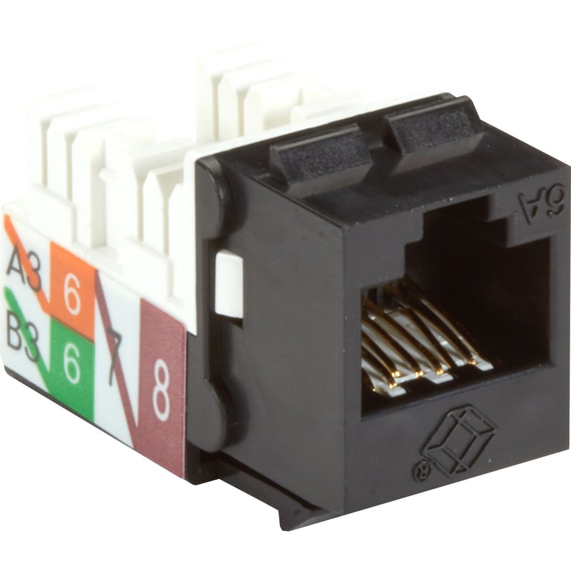 Black Box CAT6A Keystone Jack - Unshielded, RJ45, Black - Thumbnail 1