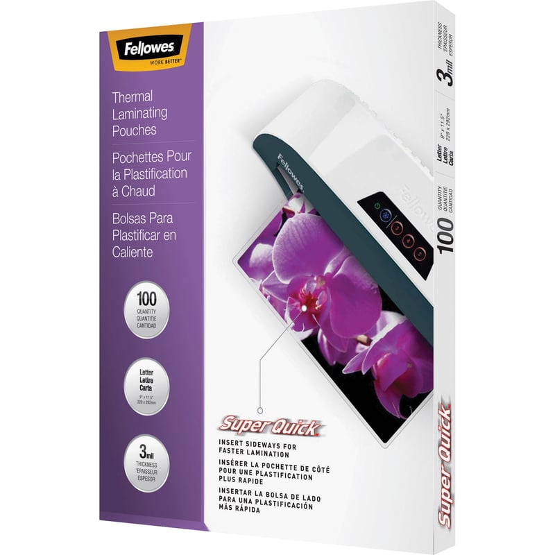 Fellowes Glossy SuperQuick Pouches - Letter, 3 mil, 100 pack - Thumbnail 1