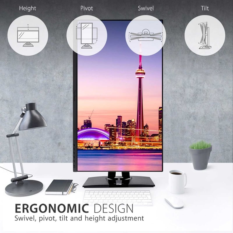 ViewSonic VP2756-2K 27 Inch Premium IPS 1440p Ergonomic Monitor with Ultra-Thin Bezels, Color Accuracy, Pantone Validated, HDMI, DisplayPort and USB C for Professional Home and Office