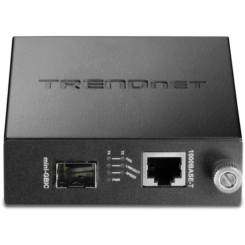 TRENDnet 100/1000Base-T To SFP Fiber Media Converter, Fiber To Ethernet Converter, 1 x 10/100/1000Base-T RJ-45 Port,1 x Mini-GBIC Slot, Lifetime Protection, Black, TFC-1000MGA