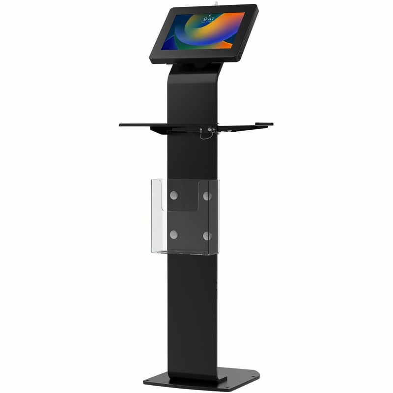 CTA Premium Locking Floor Stand Kiosk with Universal Security Enclosure, Keyboard Tray, and Storage Compartment (Black) - Thumbnail 1