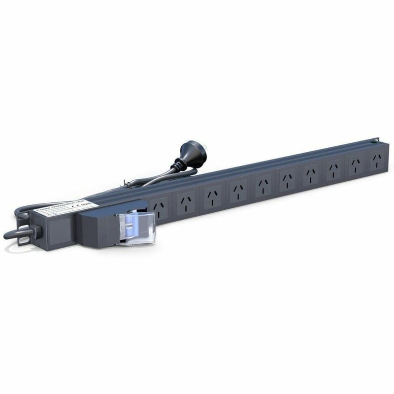 Rack Solutions Vertical PDU, 10 Way GPO 10A with Circuit Breaker, 10A SAA Input (2m Cord) - Thumbnail 1