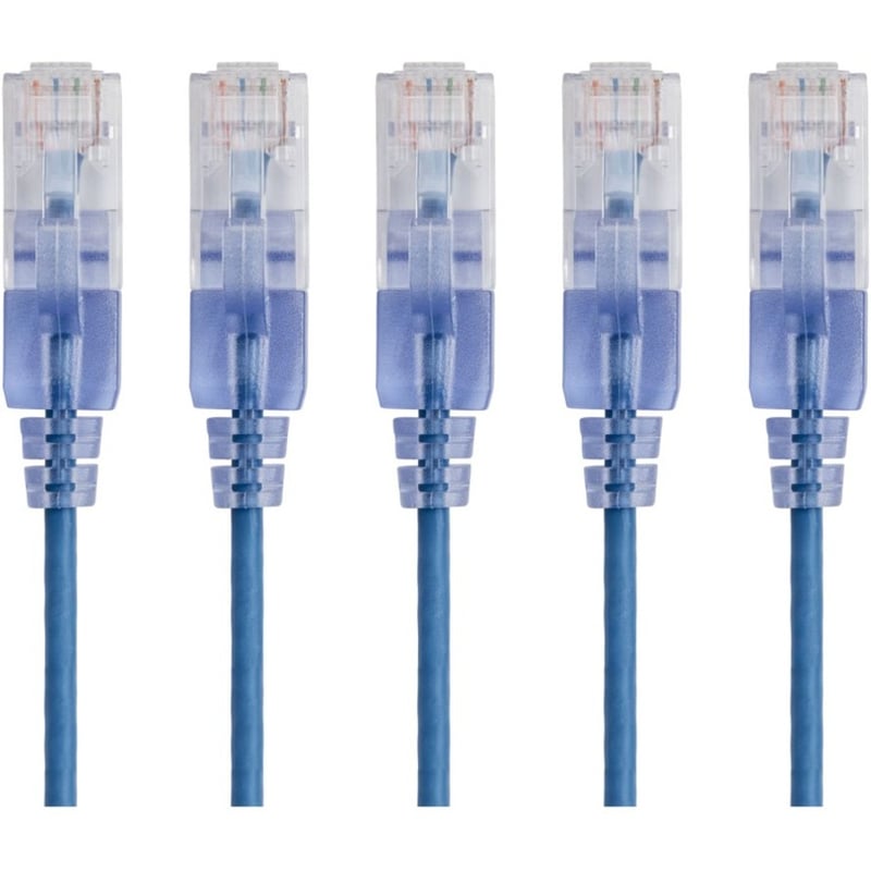 5-PACK, SLIMRUN CAT6A ETHERNET NETWORK PATCH CABLE, 5FT BLUE - Thumbnail 1