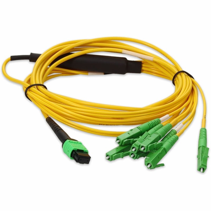 AddOn 2m MPO/APC to 4xALC Duplex (8xALC)/APC Yellow OS2 OFNR (Riser-Rated) 8-Strand SMF Fiber Fanout Cable - Thumbnail 1