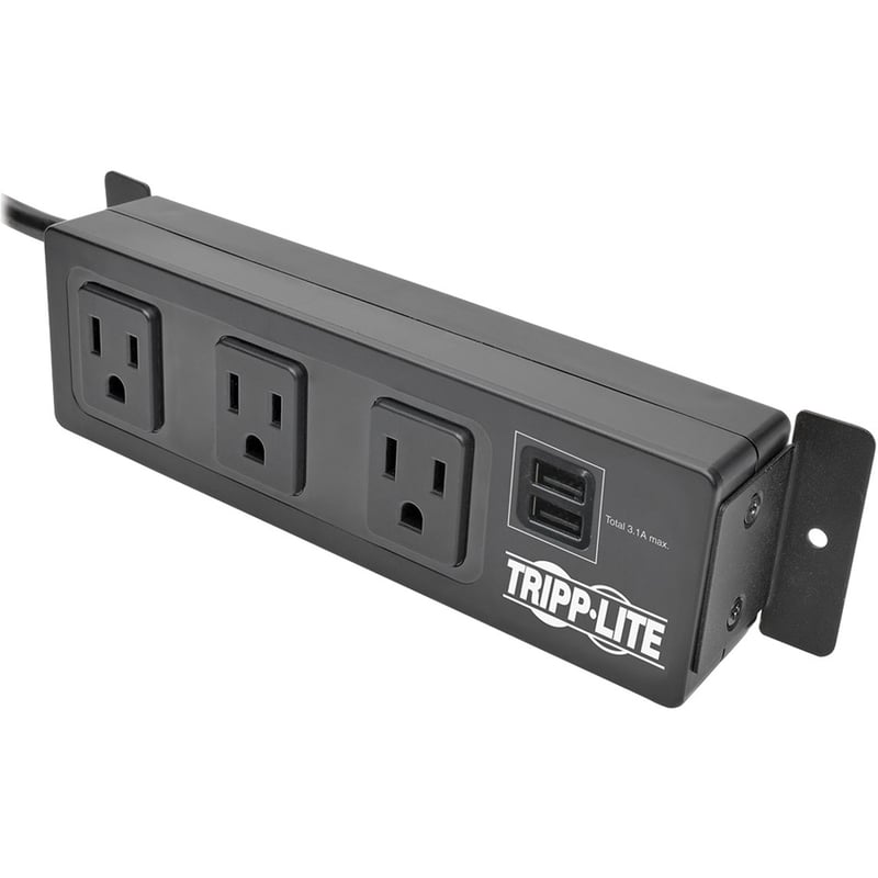 Tripp Lite by Eaton Protect It! 3-Outlet Surge Protector with Mounting Brackets 10 ft. Cord 510 Joules 2 USB Charging Ports Black Housing - Thumbnail 4
