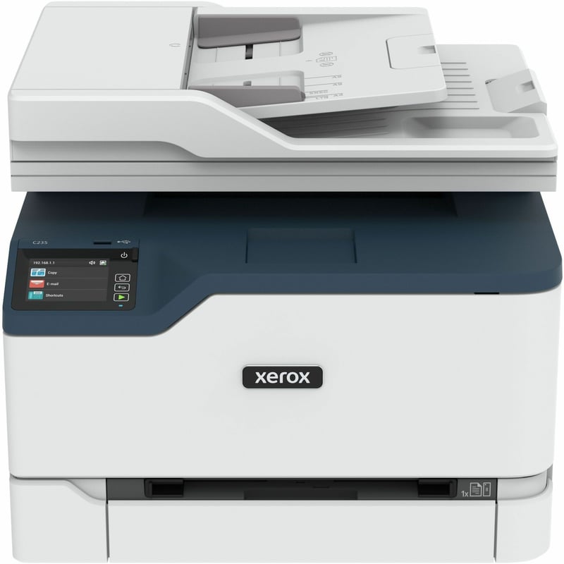 Xerox C235/DNI Laser Multifunction Printer-Color-Copier/Fax/Scanner-24 ppm Mono/24 ppm Color Print-600x600 dpi Print-Automatic Duplex Print-30000 Pages-251 sheets Input-3600 dpi Optical Scan-Wireless LAN-Mopria-Wi-Fi Direct-Chrome - Thumbnail 1