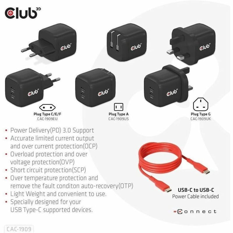 45W DUAL USB-C TRAVEL CHARGER GAN TECH 50 PERCENT SMALLER PD 3.0 - Thumbnail 3