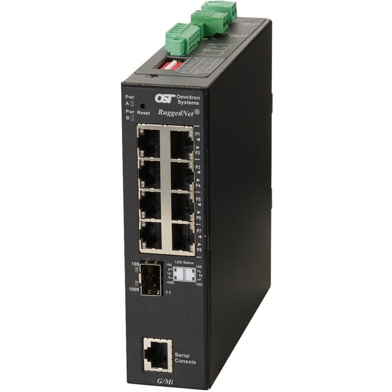Omnitron Systems RuggedNet Managed Ruggedized Industrial Gigabit, SFP, RJ-45, Ethernet Fiber Switch