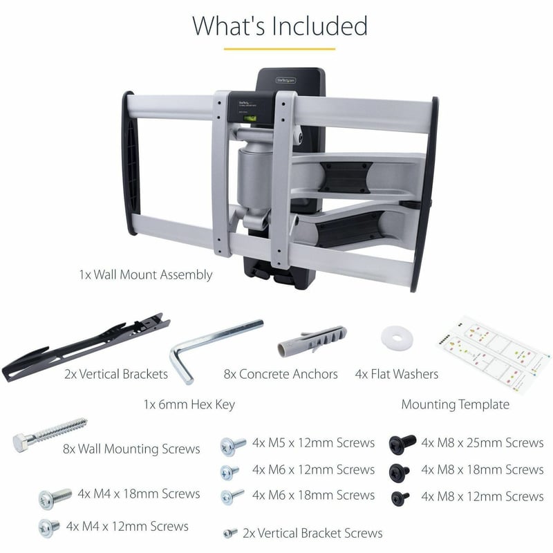 StarTech.com Articulating TV Wall Mount, VESA Wall Mount TV Bracket for 65 inch/99lb/Curved TVs, Corner Adjustable Low Profile Wall Mount - Thumbnail 1