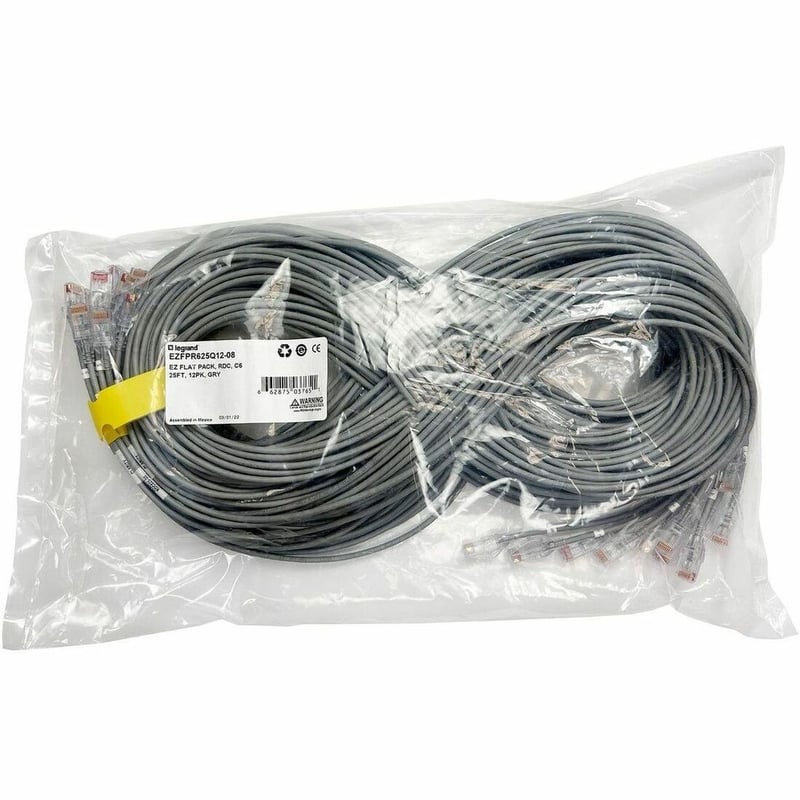 Ortronics EZ Patch Flat Pack Clarity CAT6A 5FT, 12 Pack, Gray