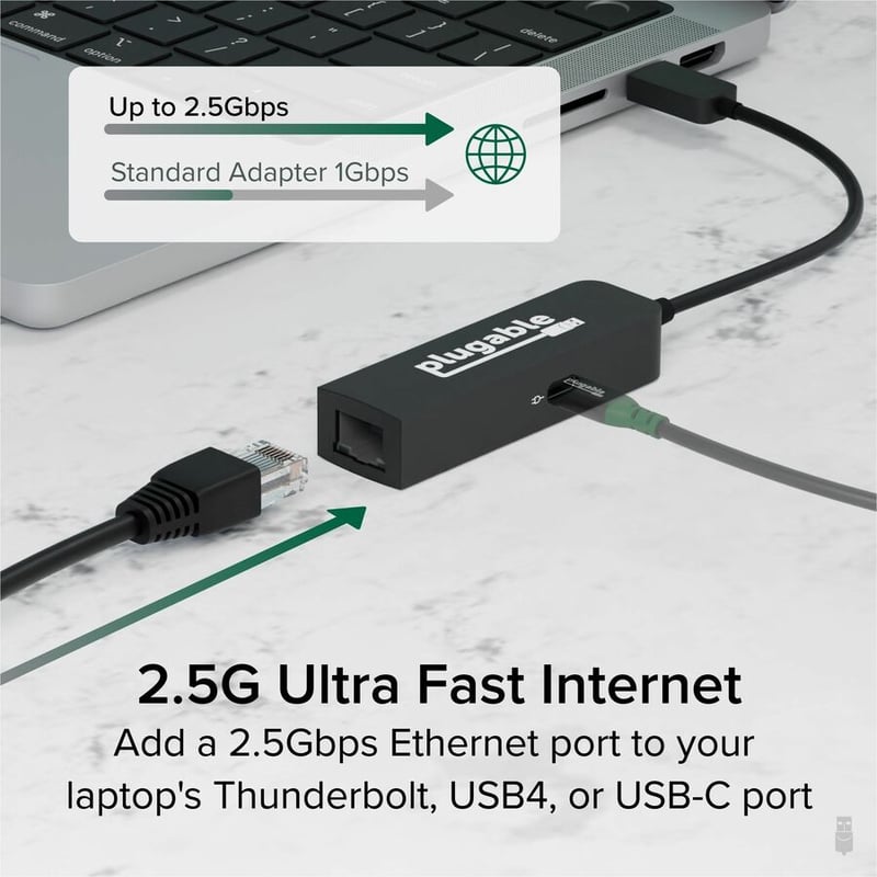 PLUGABLE USB-C ETHERNET ADAPTER 2.5GBPS ADAPTER 100W POWER DELIVERY - Thumbnail 3