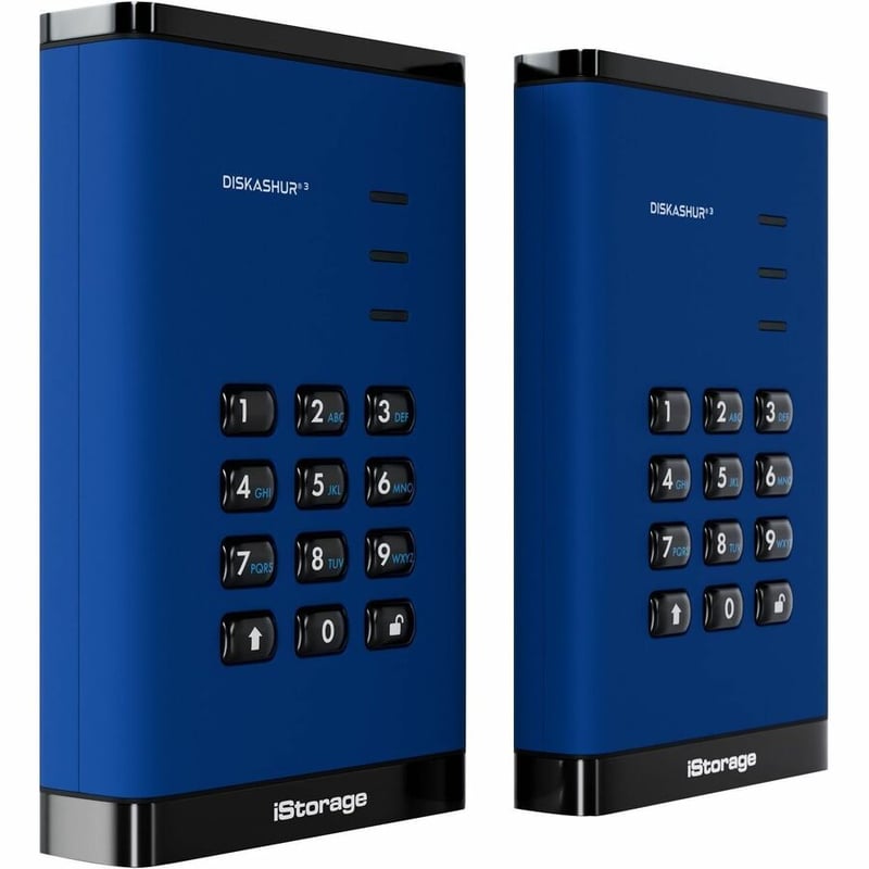 iStorage diskAshur3 1 TB Portable Solid State Drive | Blue | Incorporated Common Criteria EAL 5+ | PIN protected | AES 256-bit Full Disk Hardware Encryption | Dust/Water Resistant | TAA Compliant