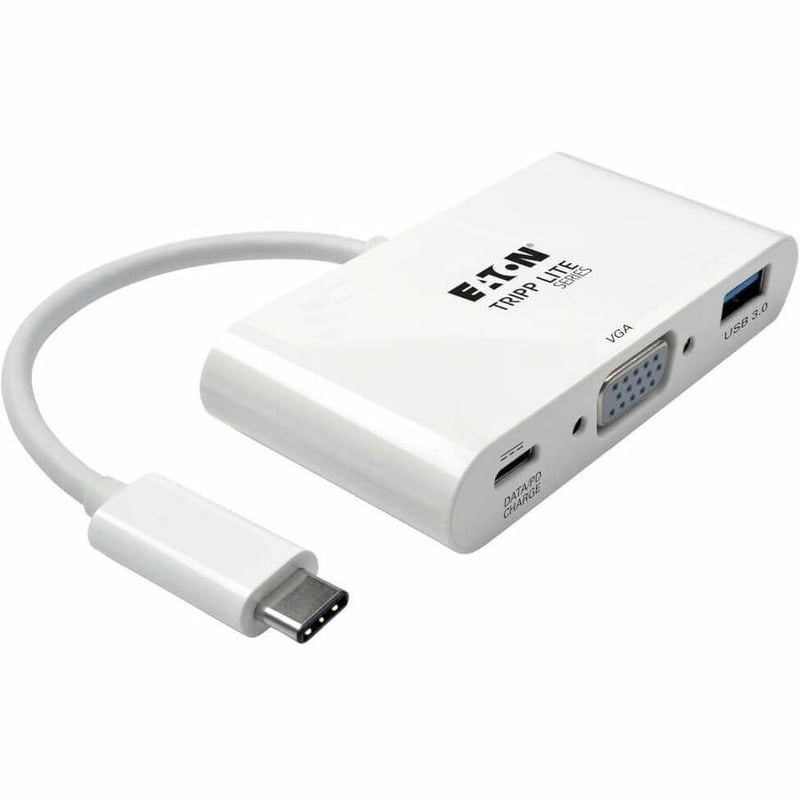 Eaton Tripp Lite Series USB-C to VGA Adapter with USB 3.x (5Gbps) Hub Ports and 60W PD Charging, White - Thumbnail 1