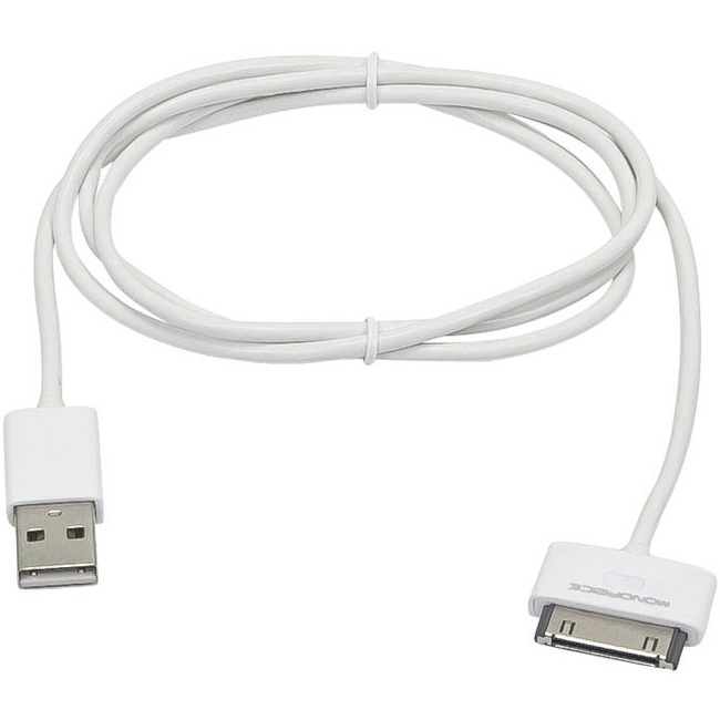 Monoprice 3ft SlimFit USB Sync Cable for all 30-pin iPad, iPhone, and iPod - White - Thumbnail 1
