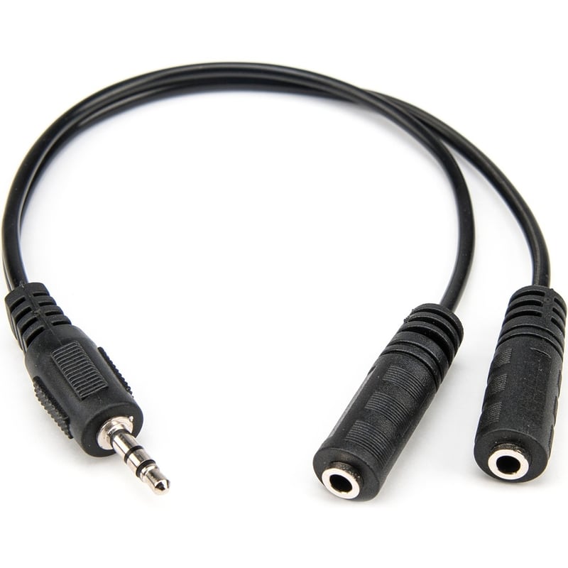 Rocstor Premium Slim Stereo Splitter Cable - 3.5mm Male to 2x 3.5mm Female - 1 x Mini-phone Male Stereo Audio - 2 x Mini-phone Female Stereo Audio - Nickel-plated Connectors - Black Cable 3.5mm TO 2x3.5mm M/F - Thumbnail 1