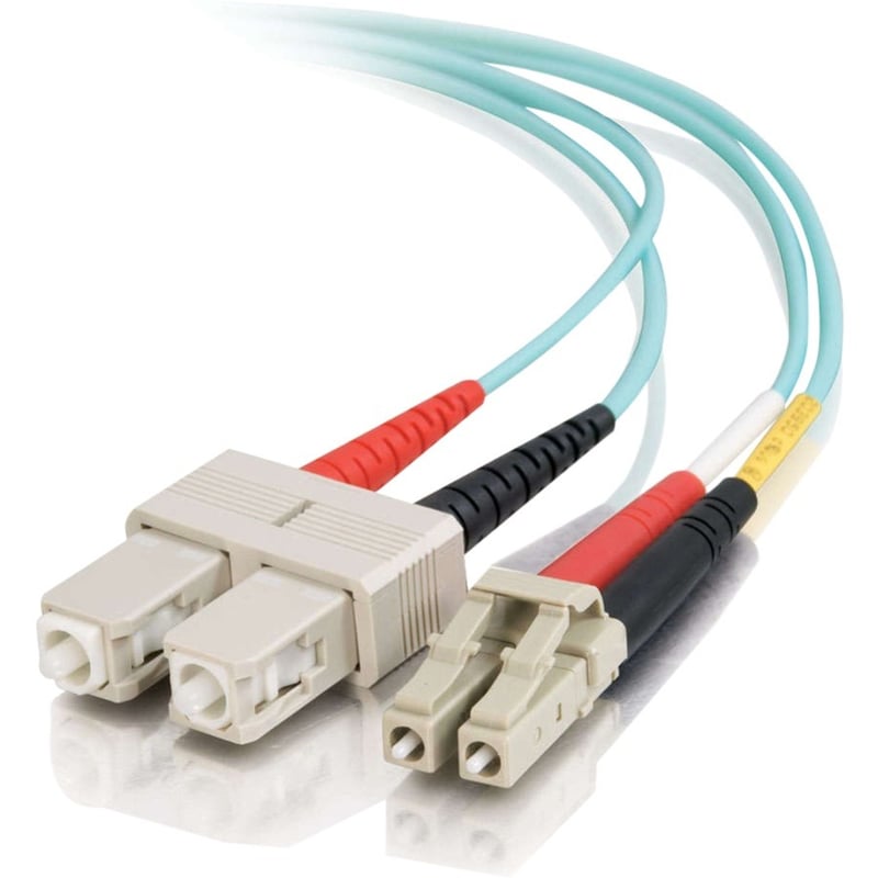 C2G 9m LC-SC 10Gb 50/125 Duplex Multimode OM3 Fiber Cable - Aqua - 30ft - Thumbnail 1