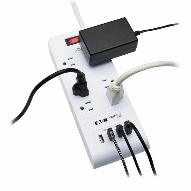 Tripp Lite by Eaton 6-Outlet Surge Protector with 4 USB Ports (4.2A Shared) - 15 ft. (4.57 m) Cord 5-15P Plug 900 Joules White - Thumbnail 3