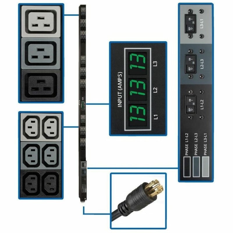 Tripp Lite by Eaton PDU 3-Phase Local Metered PDU 8.6 kW 45 208V outlets (36 C13 9 C19) 6 ft. (1.83 m) NEMA L21-30P Input connection TAA Compliant - Thumbnail 1