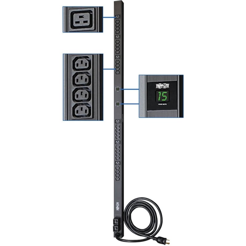 Tripp Lite by Eaton PDU 5.5kW Single-Phase Local Metered PDU 208/230V Outlets (6-C19 & 24-C13) L6-30P 10 ft. (3.05 m) Cord 0U Vertical - Thumbnail 2